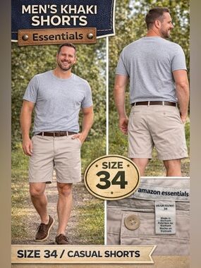 Amazon Essentials Men's Flat Front Chino Shorts - Cream size 34